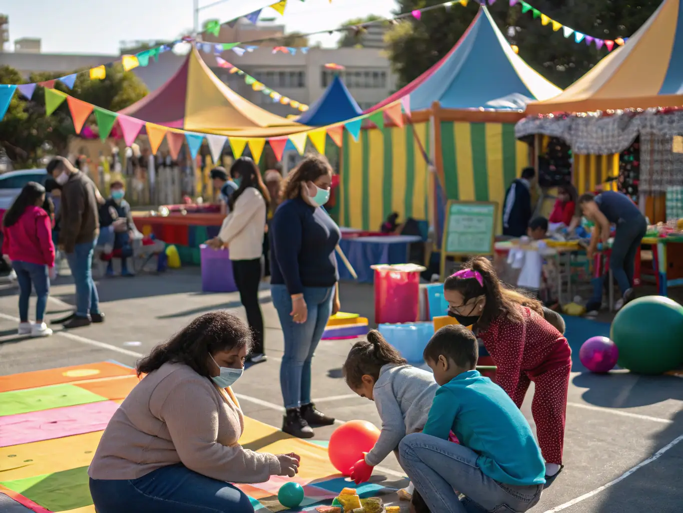 A lively photograph of a community event at the Elise Rieuf Municipal Museum, showing people of all ages enjoying a festival with music, food, and cultural performances.